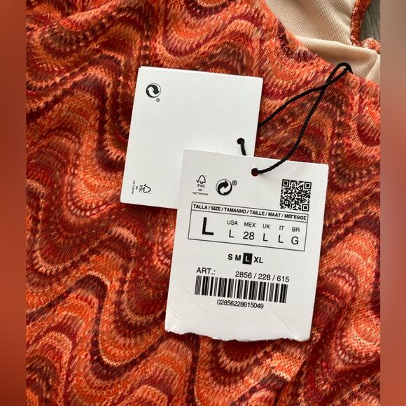 ZARA NWT Retro Wavy Print Halter One Piece Swimsuit Large Boho Keyhole Plunge - Picture 16 of 16